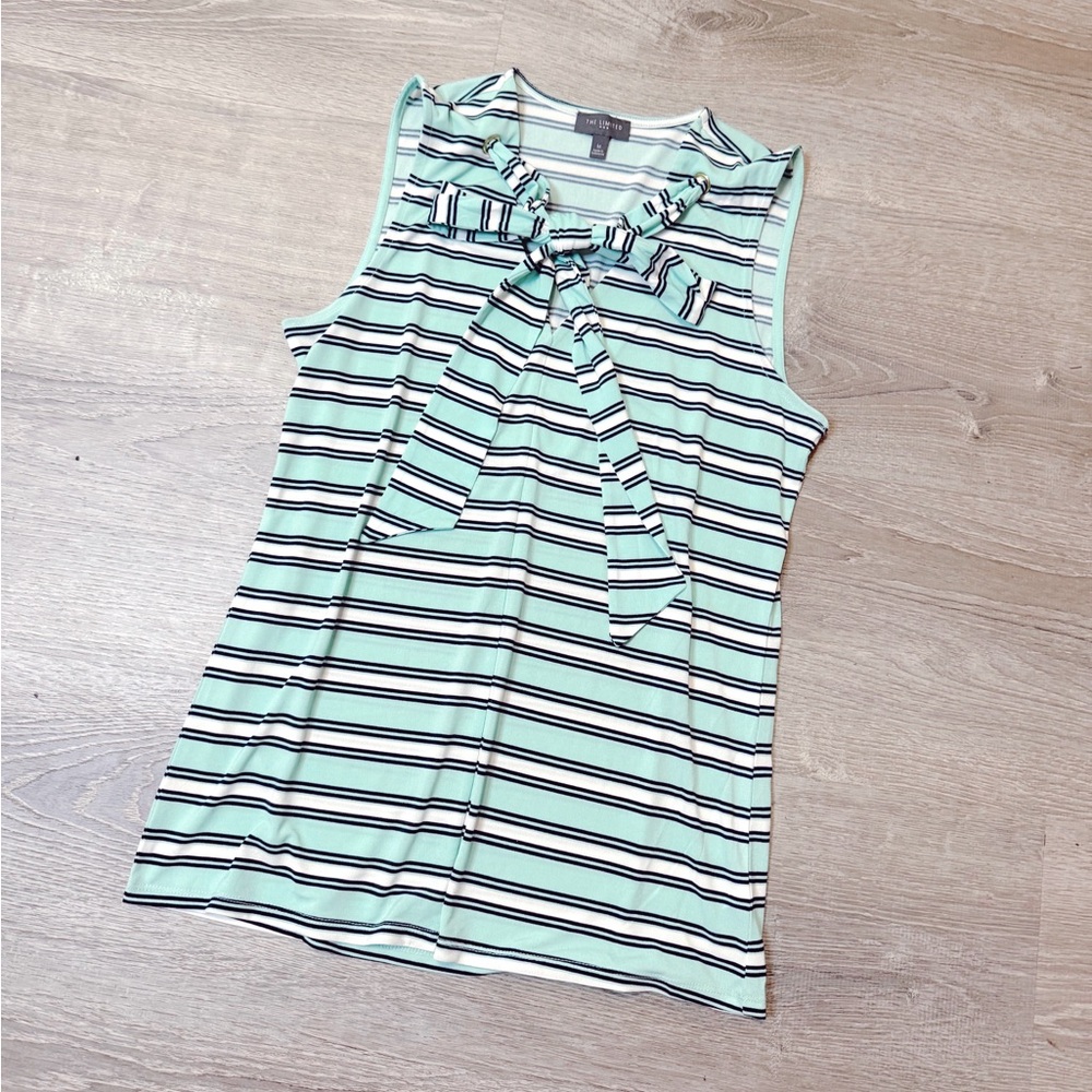•THE LIMITED• TEAL BLUE STRIPE BOW TANK BLOUSE